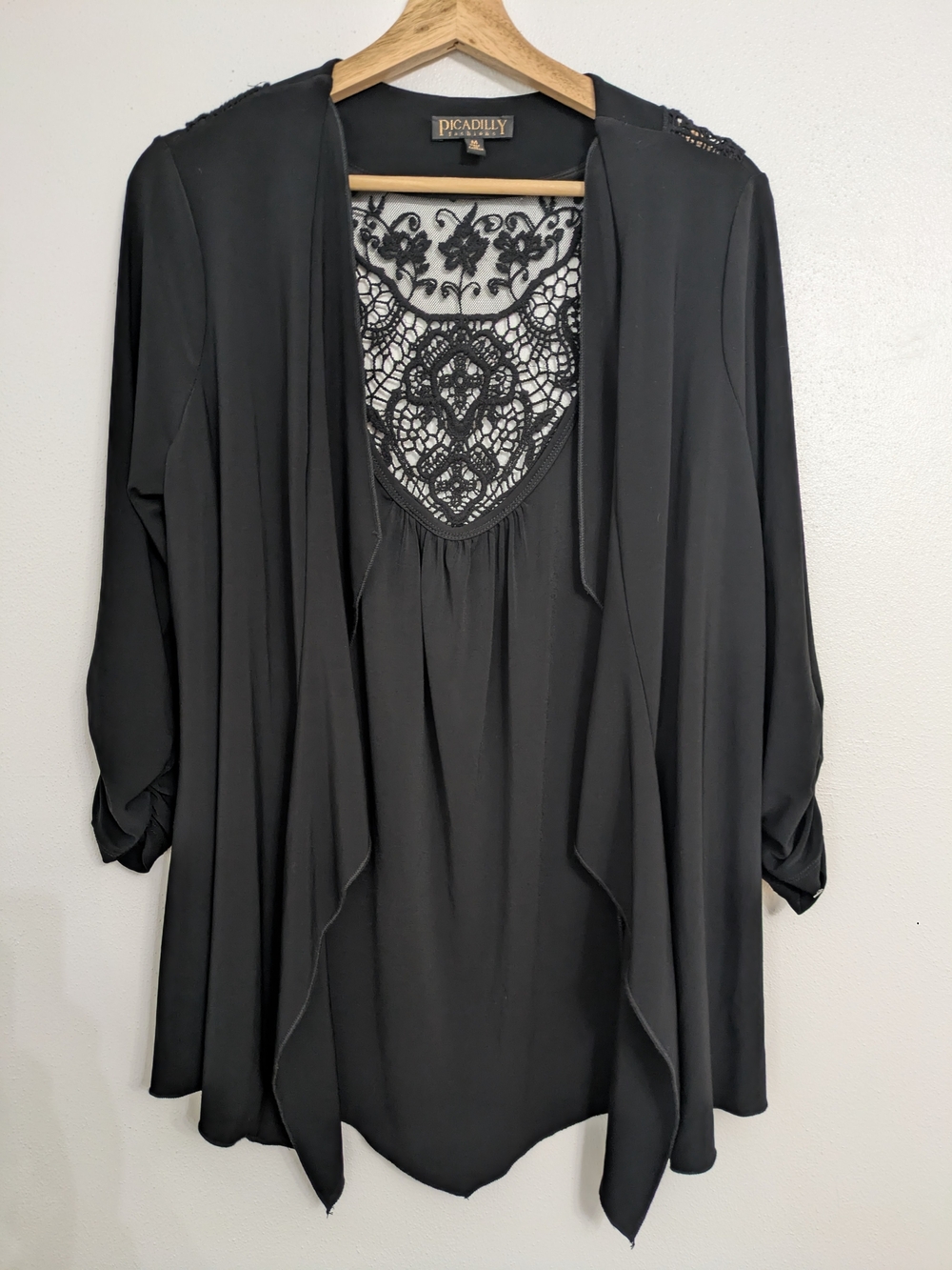 Picadilly Fashion Black Lace-Back Draped Tunic